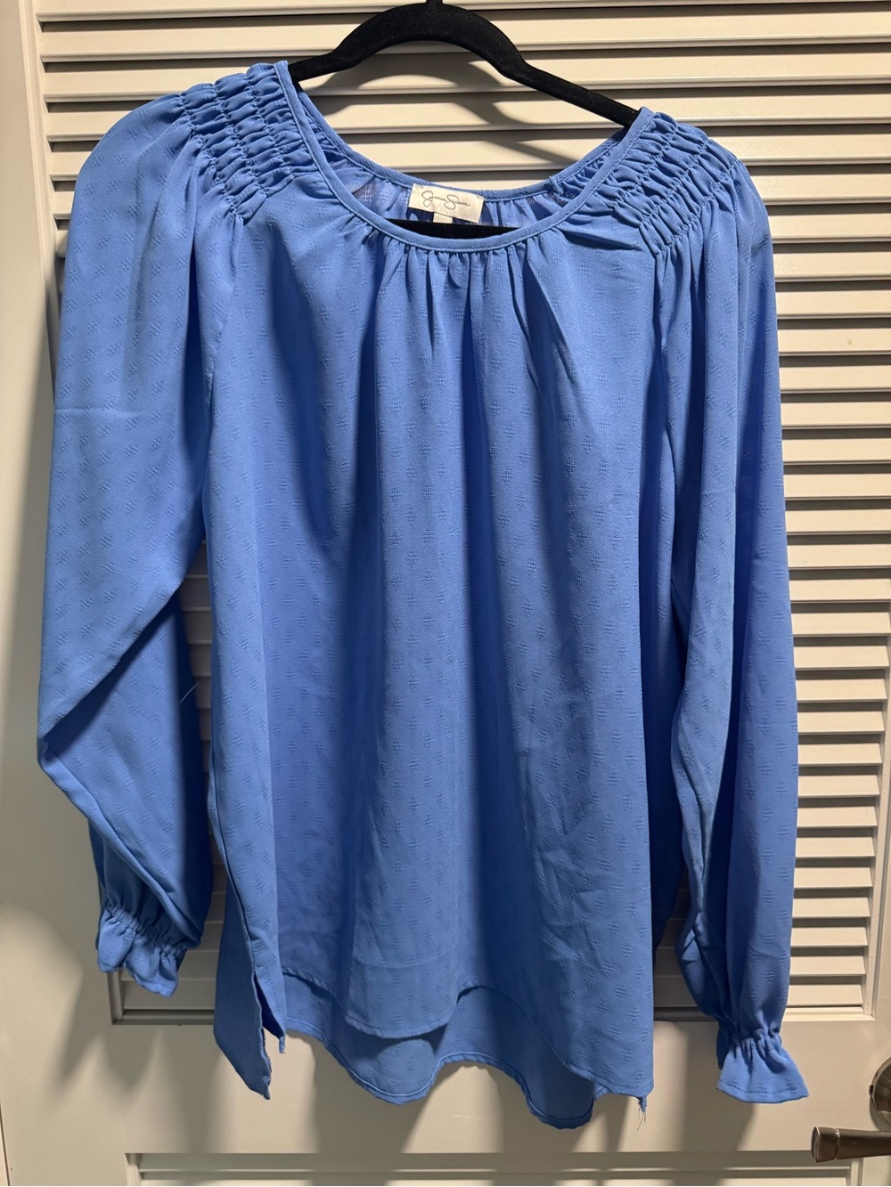 Jessica Simpson Light Blue Smocked Yoke Long Sleeve Blouse